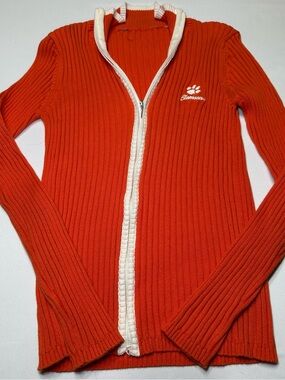 NCAA Clemson Tigers Ribbed Knit Full Zip Sweater Jacket Orange Women's XS